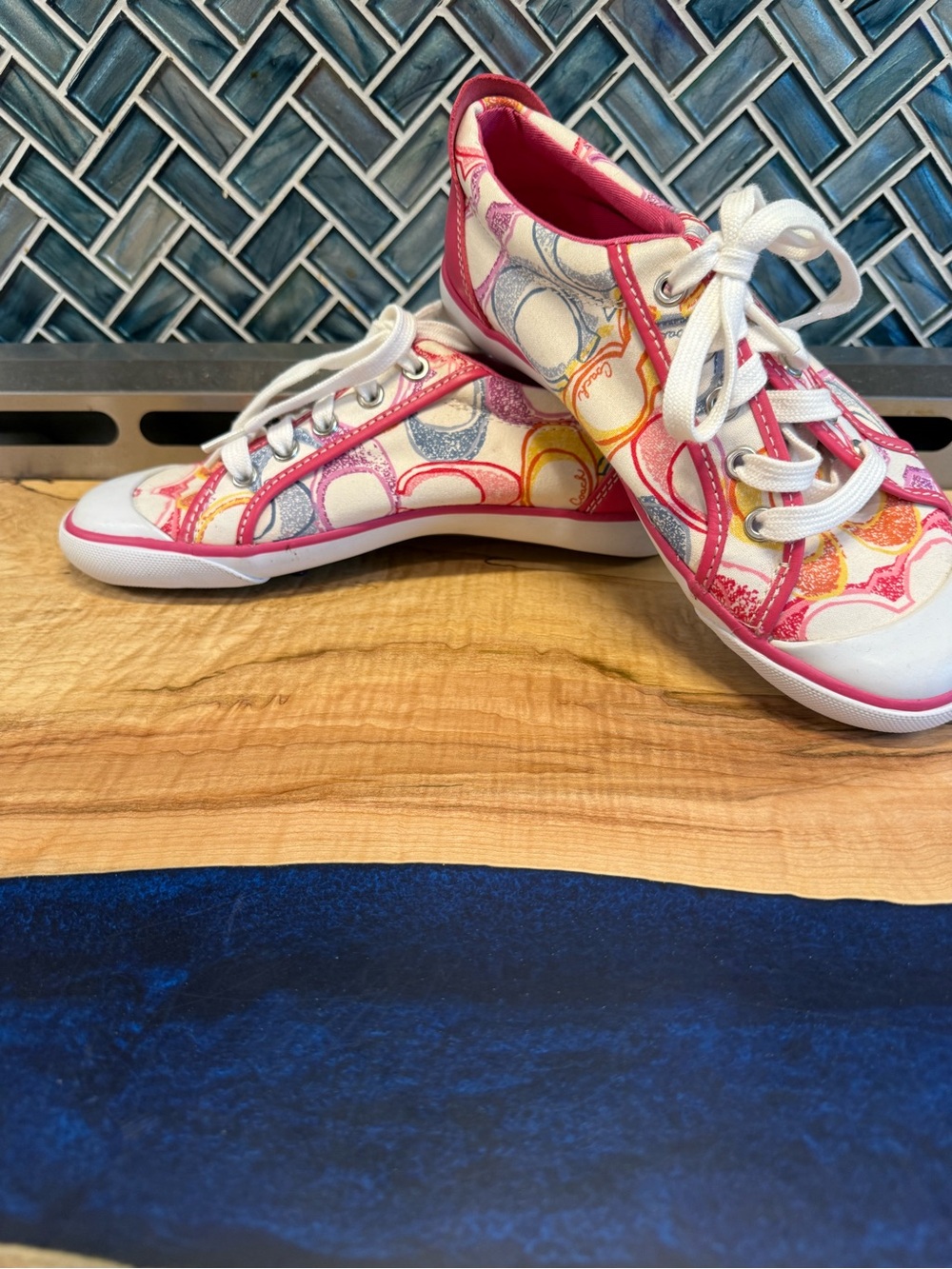 Coach Pink Multicolor Signature Low-Top Sneakers - Picture 2 of 9